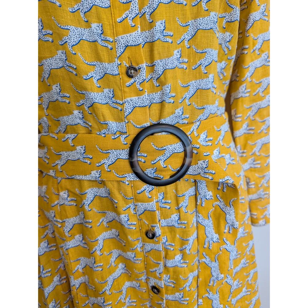 Boden Linen Belted Shirt Dress Leopard Size 10 - Picture 4 of 9